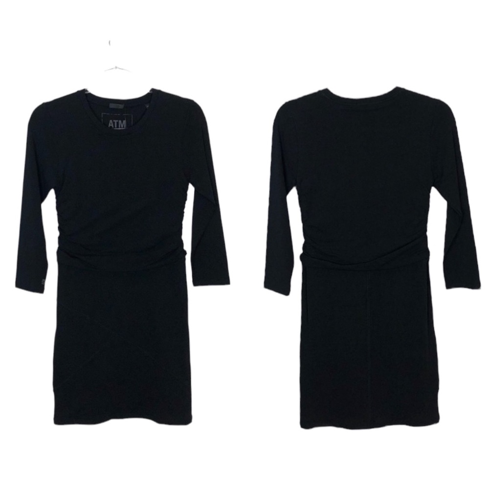 ATM | NWT Pima Cotton Ruched Long Sleeve Mini Dress Black Medium